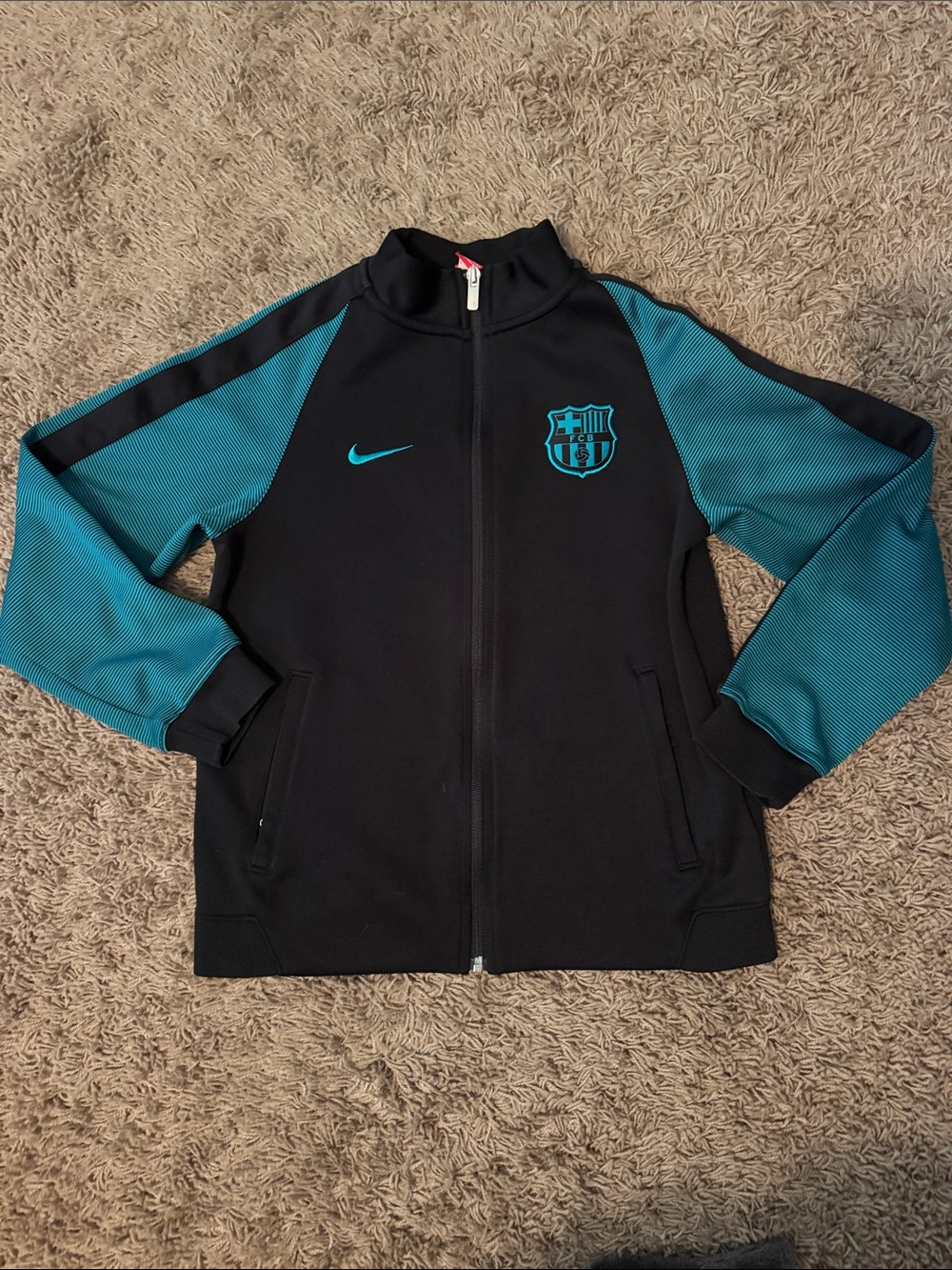 Nike Kids Black and Teal FC Barcelona Track Jacket